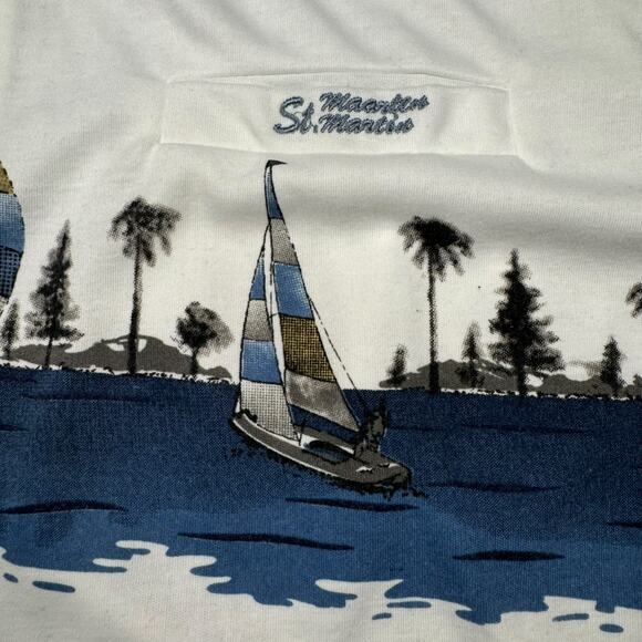 Polo Men's XXL Vintage Beach Vacation Blue White Striped Ocean Island Zone - Picture 5 of 8